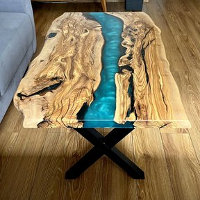 Konferenční epoxy stůl masiv olivovník River, 80x50 cm, výška 46 cm